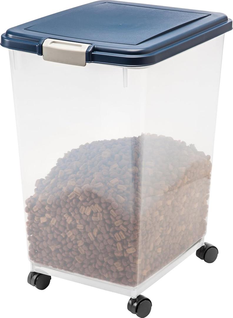 IRIS USA Dog Food Storage Container, Up to 50 Pounds, Attachable Wheels, For Dog Cat Bird and Other Pet Food Storage Bin, Keep Fresh, Easy Mobility - Made in USA, Navy (50 lbs, Navy)