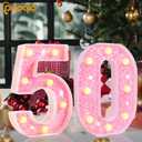 Pooqla 16th Birthday Decorations for Girls, Pink Light Up Numbers for Sweet 16th Birthday, Gift for Girls Party Table Decoration Backdrop Wall Decor for Wedding Anniversary Decor