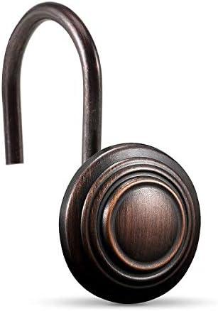 CHICTIE Bronze Shower Curtain Hooks - Oil Rubbed, Set of 12 Circle Decorative Shower Curtain Rings, Metal Rustproof Shower Curtain Hooks for Bathroom (Oil-Rubbed Bronze)