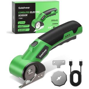 Cardboard Cutter, Rechargeable Cordless Electric Scissors, 4V Upgrade Motor Electric Box Cutter with 2 Blades, Safety Lock & LED Light, Powerful Cutting for Cardboard Box, Plastic, Leather (Green)