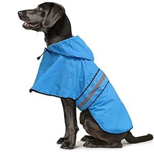 Weesiber Waterproof Adjustable Dog Raincoat - Reflective Dog Rain Jacket with Hoodie, Lightweight Dog Rain Coat Dog Poncho Slicker for Small Medium and Large Dogs (Blue, Large)