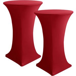 HolidayIdeas Cocktail Table Covers, 2 Pack - Fitted Stretch Spandex Square Corners Cocktail Tablecloths (Dark Red, Fit for 30"-32" Diameter x 43" Height Tables)