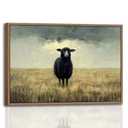 Framed Retro Black Sheep Canvas Wall Art Countryside Farmhouse Animal Oil Painting Print Vintage Rustic Wilderness Picture Poster Wall Décor for Living Room Bedroom Ready to Hang 12x16 Inches