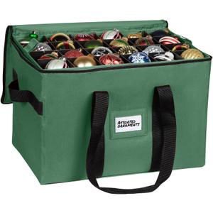 Christmas Ornament Storage Container, Box Stores Up to 96-3 inch ornaments, Adjustable Dividers, Large Organizer Bin to Protect and Store Holiday Dcor - Green