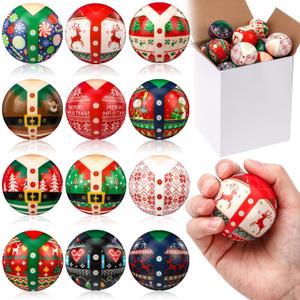 16 Pcs Christmas Ugly Sweater Stress Balls Bulk 2 Inch Christmas Foam PU Squeeze Balls Mini Stress Relief Toys Xmas Party Favors Goodie Bag Fillers Stocking Stuffer Gifts