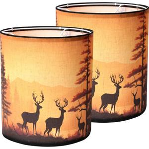 Deer Linen Tall Drum Lampshade set of 2, 9.8" Top x 9.8" Bottom x 11.8" High Lamp Shade, Lamp Shade Replacement for Table and Floor Lamps, Pendant Light, Handcrafted Lampshade, Easy Assembly
