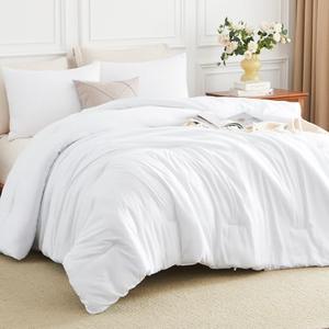 King Size Comforter Set 3 Pieces 104"x90" with 2 Pillowcases, White | 270GSM Down Alternative Fill, Oeko-TEX Certified, 8 Corner Ties Quilted, All Season, Fluffy Bed Set, Bedroom Decor Bedding