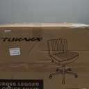 Criss Cross Chair with Wheels,Thick Padded Leather Cross Legged Office Desk Chair with Pocket Spring Cushion,Dual-Purpose Base,Wide Adjustable Computer Home Office Vanity Chair,Black