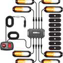 WINECO 8PCS LED Strobe Lights 12V Sync Feature Amber White 12LED Emergency Hazard Warning Lights with Strobe Controller for Trucks Vehicles ATV RV Cars Van