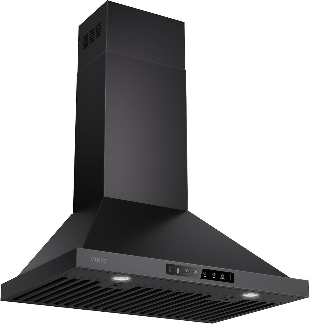 VIKIO HOME 30 Inch Pro Wall Mount Range Hood 980CFM, Direct 3 Speed Panel with Gesture & Touch Control, Ducted/Ductless Stainless Steel Kitchen Vent Hood, Delay Shut-Off, Includes Duct & Filter, Black