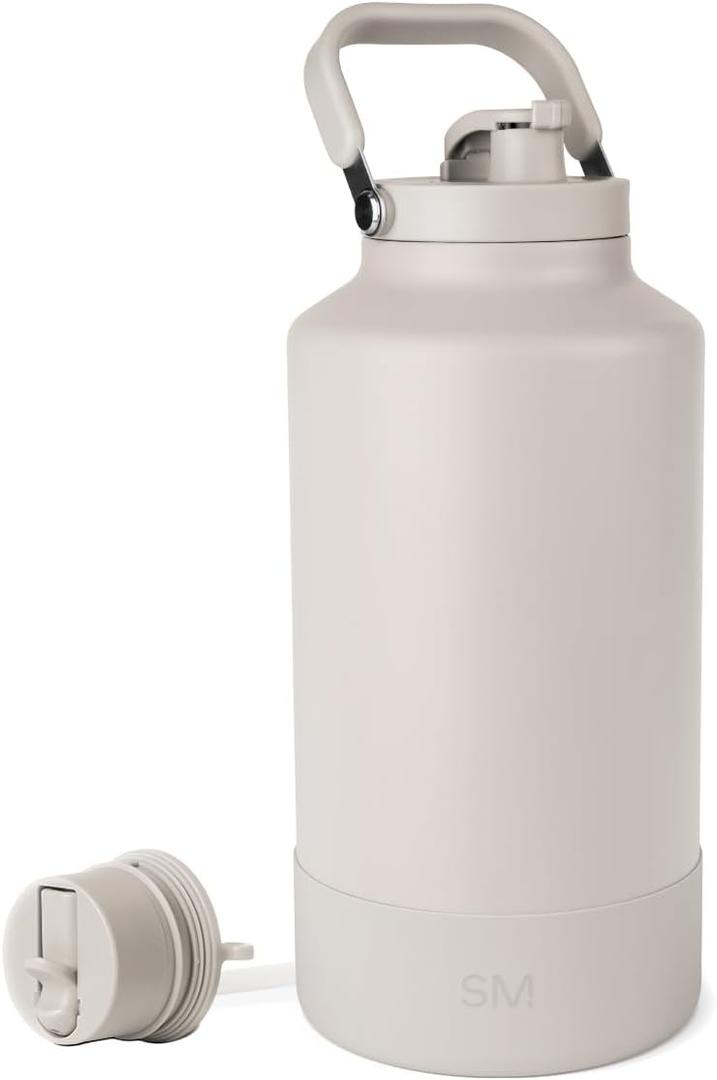 Simple Modern Trek Pivot | Gallon Water Bottle Jug with Handle & Boot | Interchangeable Straw & Chug Lids | Large Insulated Stainless Steel | Sports Camping Outdoors | 128oz, Almond Birch