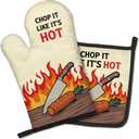 Chop it Like It's Hot Funny Oven Mitts and Pot Holders Set, Heat-Resistant Gloves for Home Chefs to Cook, Baking Kitchen Tools for Vegetable Lovers, Housewarming Gifts for Family and Friends