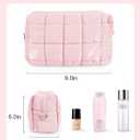 Quilted Makeup Bag Cosmetic Bag, Travel Toiletry Bag for Women, Cute Makeup Bag Organizer Puffer Pouch Light Pink M