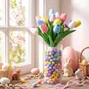 115 Pcs Easter Table Centerpieces with 15 Colorful Artificial Tulip and 100 Pastel Lightweight Multicolor Eggs Vase Filler Easter Table Decors for Spring Home Centerpiece Decor