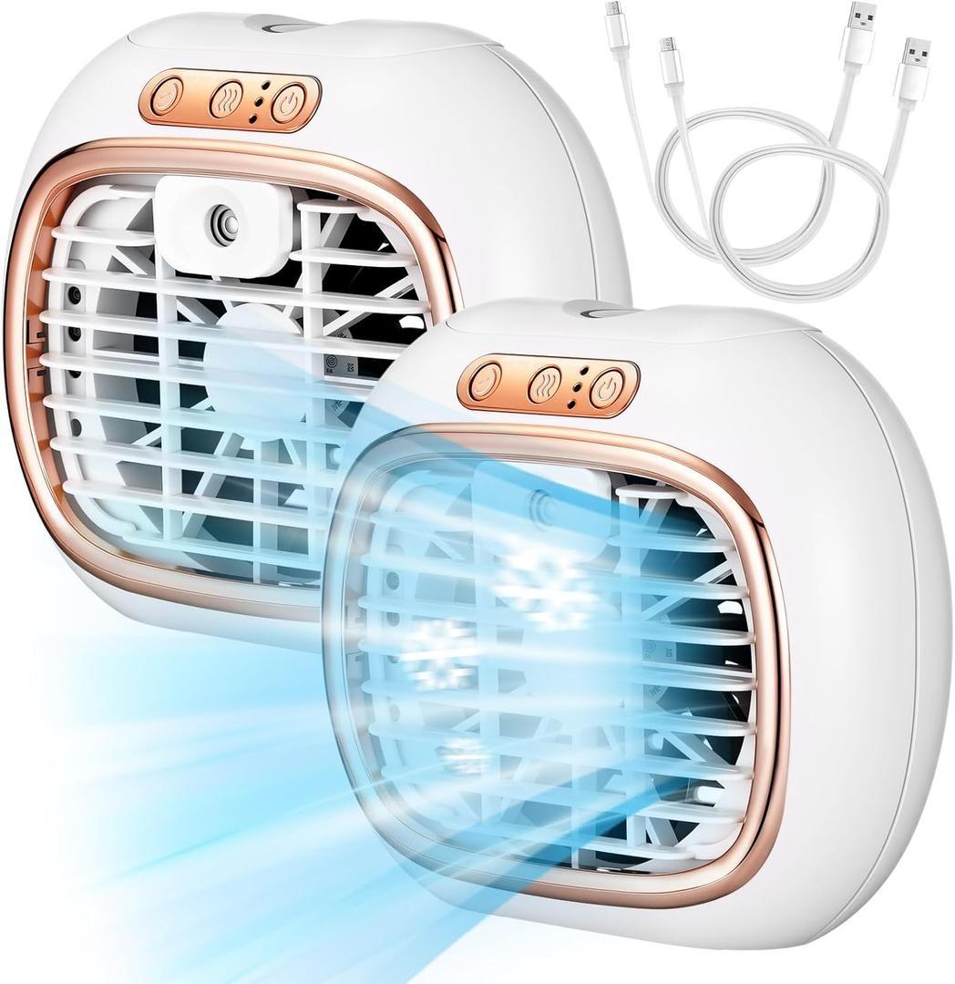 Aurelema 2 pcs Portable Mini Air Conditioners Fan USB Rechargeable Mini Air Cooler 3 Speed Quiet Desktop Cooling Fan for Home Office Tent Bedroom Car