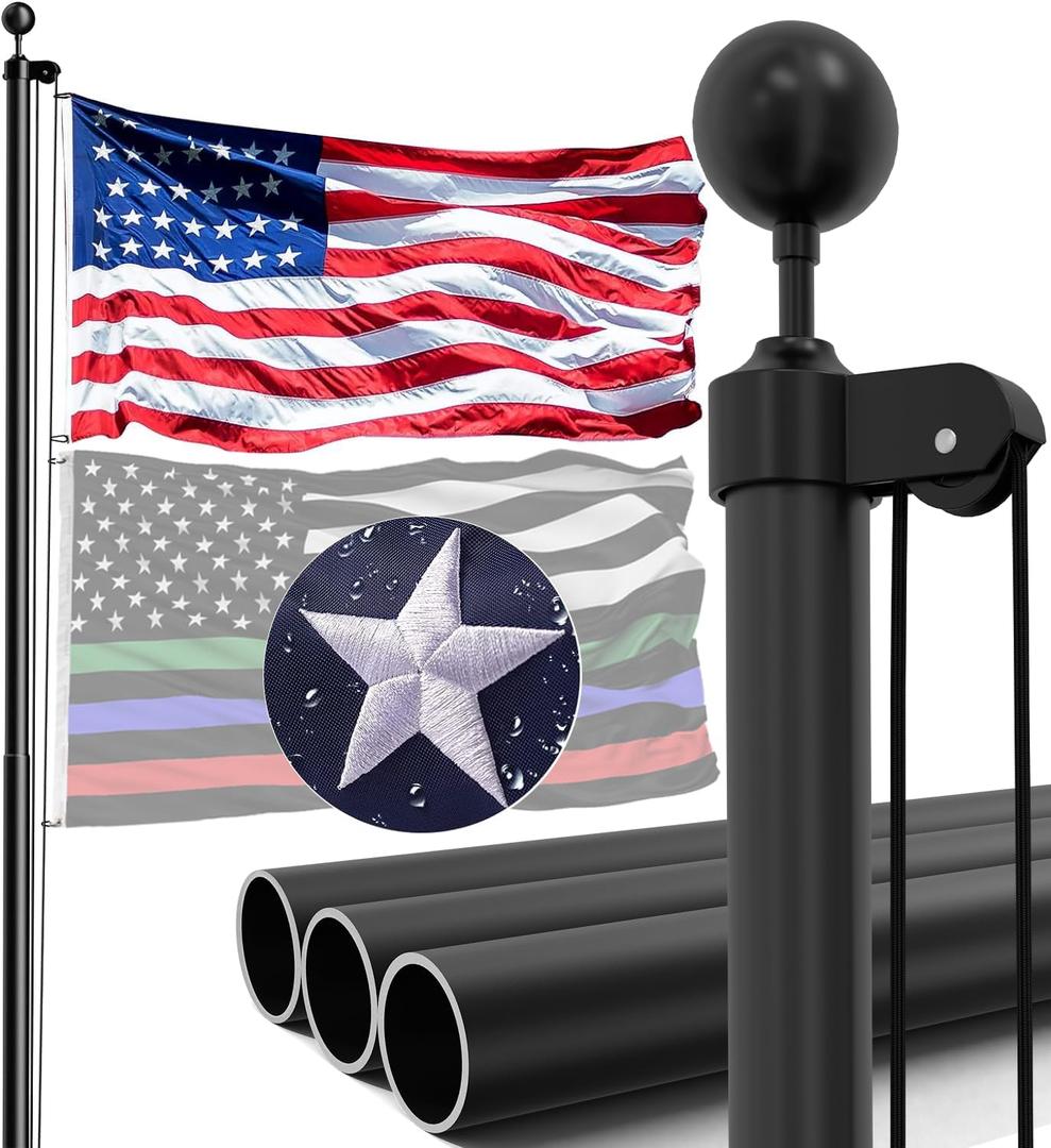 16FT Heavy Duty Flag Pole for Outside House – 13-Gauge Extra-Thick Aluminum Flagpole, Complete Set with USA Flag & All Hardware to Fly Two Flags – Great for Patriotic Displays & Gift Giving