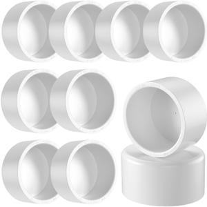 2" PVC Pipe End Cap Fitting, 10PCS SCH40 Furniture Grade PVC Pipe Plug Adapter, White Pipes Slip End Caps Sockets for Built Furniture DIY Garden Shelf