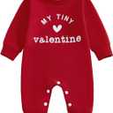 BemeyourBBs Newborn Baby Boy Fall Winter Clothes Long Sleeve Romper Jumpsuit Cute Infant One Piece Outfit (3-6 Months, Heart My Tiny Valentine Red)
