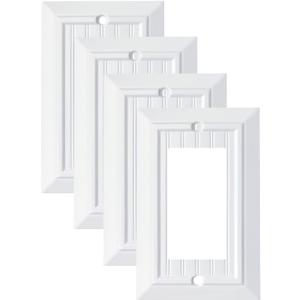 Pure White Classic Beadboard Wall Plates,Light Switch Covers,Electrical Outlet Covers, Switch Plates of Various Combination, Nature Bamboo Fiber Wall plate (1 Gang Decorator 4 Pack)