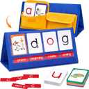 Gamenote Word Building Desktop Pocket Chart Tent Flash Cards Kit - CVC Words Phonics Games Blending Board for Kindergarten Reading and Spelling