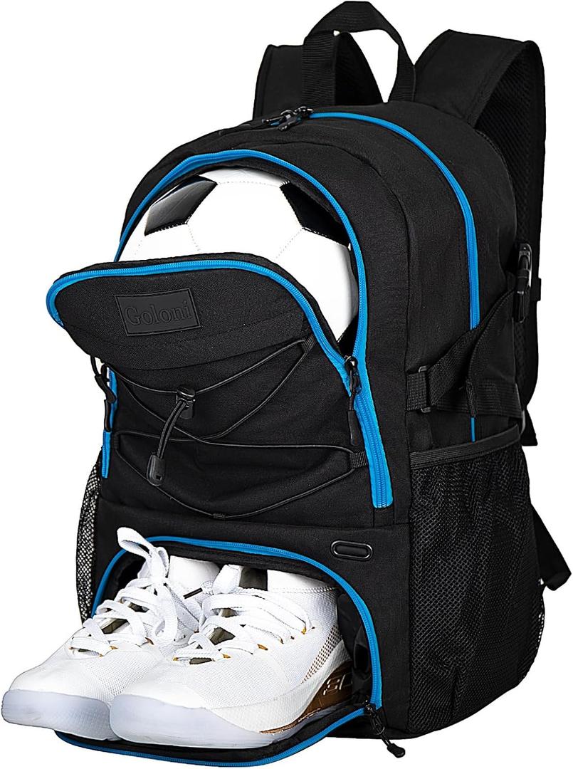 Goloni Soccer Backpack,Basketball Backpack with Ball Compartment & Shoe Compartment,Backpack for Basketball,Soccer (TR Blue)