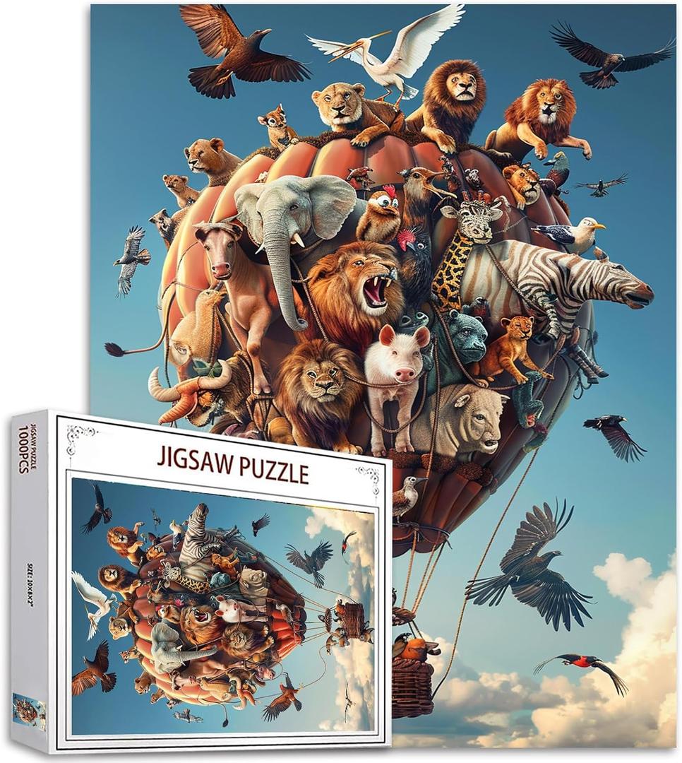 Tucocoo Animals Jigsaw Puzzles for Adults 1000 Pieces, Hot Air Balloon Art Jigsaw Puzzle 27 x 20 inches Colorful DIY Handwork Puzzles for Home Decoration Gifts, Family Puzzle Perfect for Game Nights