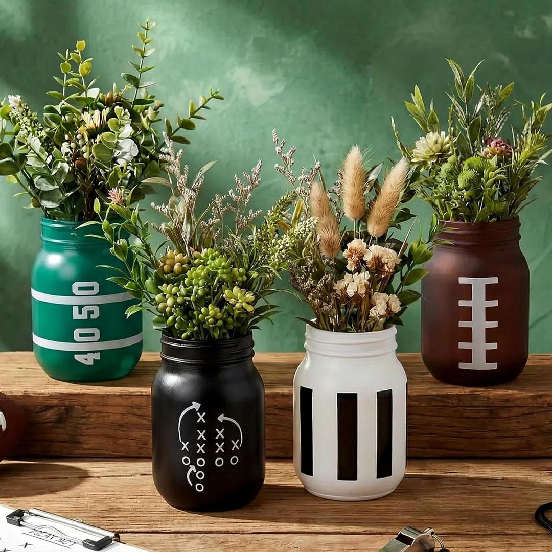 Havawish 4 Pcs Football Decor Table Centerpiece Football Party Decorations for Home Mason Jars Vase Touch Down Rugby Day Table Toppers for Sports Rustic Game Team Party Decor Gifts