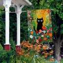 Spring Summer House Flag 28x40 Inch Double Sided Outside Black Cat Colorful Floral Flowers Seasonal Holiday Yard Porch Outdoor Decoration