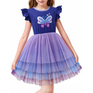 LQSZ Girls Tulle Dresses Princess Flutter Sleeve Tutu Dress for Toddler Girl 3-12 Years (Purple)