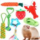 7 Pack Ferret Chew Toys Ferret Bell Balls Squeaker Toy Squeak Teething Pet Toy Durable Knotted Tug of war Cotton Chew Rope Exercise Scratch Interactive Cat Dog Rope Set Small Animal