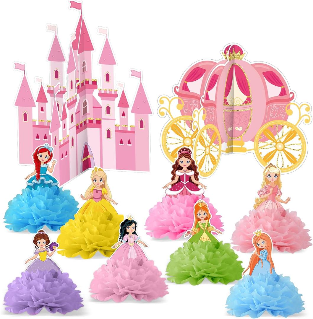 10 Set Princess Birthday Party Decorations Cartoon Princess Paper Flower Honeycomb Centerpieces Paper Flowers Castle Carriage Party Table Topper Decor for Girls Birthday Baby Shower Table Decorations