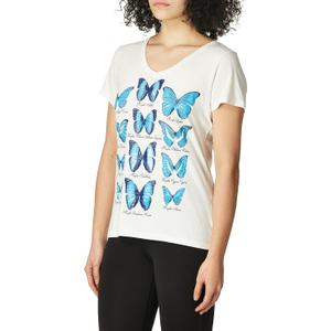 Hanes Women's Short Sleeve V-Neck Graphic T-Shirt (White, S)