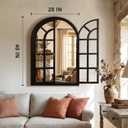 TRAHOME Arched Windowpane Mirror, 28"x40" Black Wood Frame Rustic Farmhouse Wall Mirror, Vintage Decorative Window Mirror for Living Room, Entryway, Bathroom