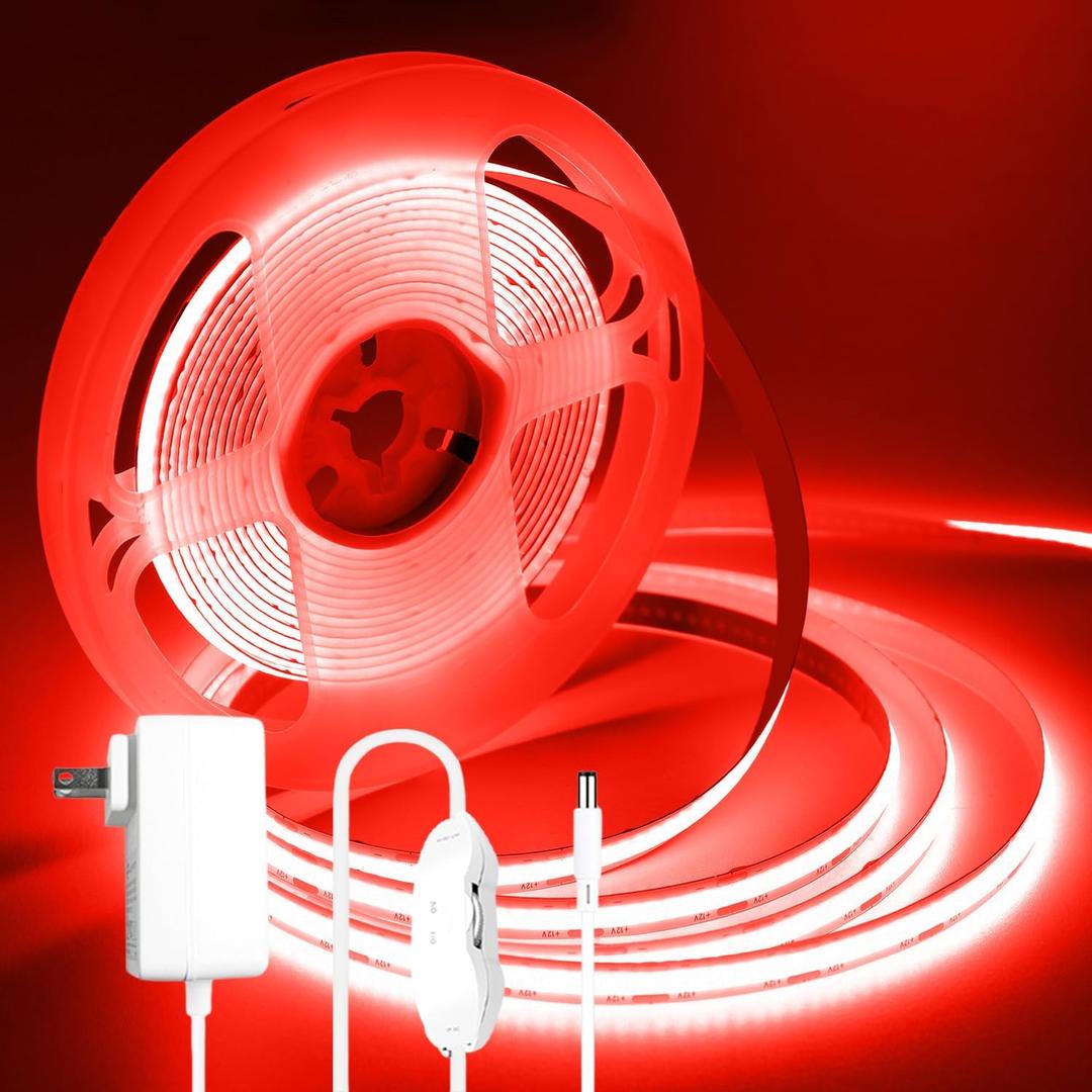 iNextStation COB LED Strip Light Red 16.4FT 5M, DC12V CRI 93+ Dimmable Flexible LED Tape Lights for Bedroom, Kitchen, TV Backlight, Cupboard, Wardrobe, Home Lighting Decor