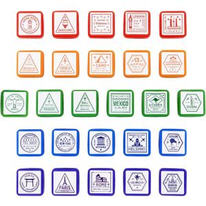 Bright Creations Passport Stamps, City and Country Stamp Set (1 x 1 in, 26 Pieces)