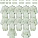 12 Pack Satin Women Robes Kimono Robe Bulk with Sleeping Mask and Hair Tie Sets Silky Bathrobes for Birthday Wedding Party (One Size, Light Green)