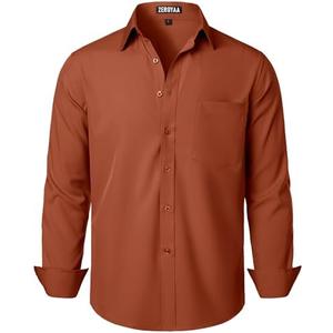 ZEROYAA Men's Regular Fit Dress Shirt Solid Wrinkle-Free Long Sleeve Casual Business Button Up Shirts with Pocket,Large