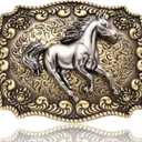 Running Horse Belt Buckle for Men, Western Cowboy Vintage Long Horn Bull Belt Buckle Gift for Birthday Halloween (1# Gold)