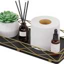 Toilet Paper Basket Holder, 13" Bathroom Tray Countertop, Wood and Metal Toilet Tank Tray Bathroom Vanity Organizer for Toiletry, Kitchen Sink Organizer for Soap Dispenser (Black + Gold)