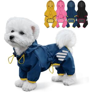 Dog Raincoat, Waterproof Dog Rain Jacket with Hood, Rain Coat with Leash Hole, Reflective Strap for Small Medium Dogs, Lightweight Puppy Clothes(Blue,M)