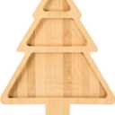 Christmas Bamboo Serving Platter Christmas Tree Shape Wooden Serving Tray Multiple Spaces Charcuterie Board Holiday Decorative Serving Appetizer Platters for Home Candy Snack Salad Food,15.6x11x0.79