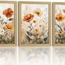 3Pcs Framed Canvas Wall Art Plant And Flower Print Wildflower Poster Pictures Vintage Nature Gallery Suitable For Living Room Bedroom Home Decor 16x24 Inch Ready To Hang