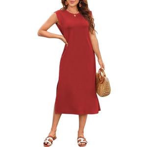 Naggoo Summer Dresses for Women 2026 Sleeveless Casual Split Midi Dress Maxi Beach Travel Vacation Sundress with Pockets (XXL)