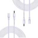 DC Power Adapter Extension Cable, 1.35mm x 3.5mm Male to Female Jack DC 5V Plug Extension Cord for CCTV Security Camera etc., 2pcs 5m/16.4Feet White