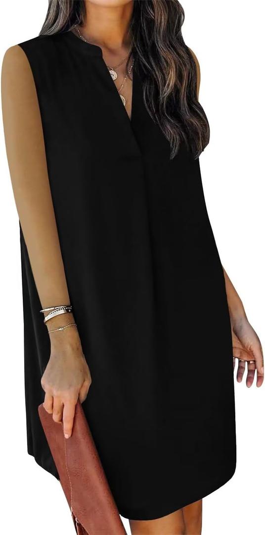 ANFTFH Women's Sleeveless Dresses 2026 V Neck Casual Trendy Dresses (Black, M)