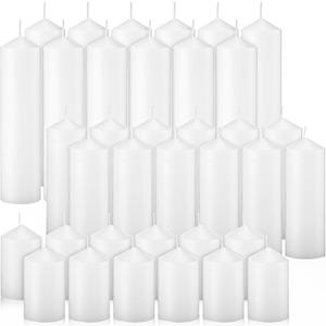 MTLEE 36 Pcs Pillar Candles Bulk Set of 3 Long Burning Wax Pillar Candles 2 in x 3, 6, 8 Inch Dripless Unscented Smokeless for Wedding Party Spa Lantern Fireplace Home(White)