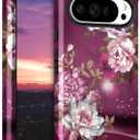 Hocase for Google Pixel 10 Pro XL Case, Shockproof Heavy Duty Protection Hard Plastic+Silicone Rubber Bumper Hybrid Protective Case for Google Pixel 10 Pro XL 6.8" 2025 - Royal Purple Flowers