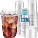 Homestockplus 15 oz Clear Plastic Cups with Lids (100 Pack) - Strawless Sip Lids, Leak-Proof & BPA-Free Iced Coffee Cups - Disposable Cold Drink Cups for Smoothies, Milkshake, Parties, Events