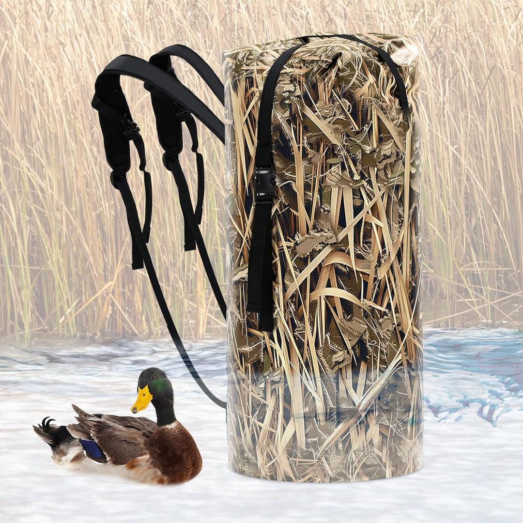 50L Duck Hunting Bag Outdoor Duck Decoys Bag Floating Dry Backpack with Waterfowl Hunting Blind Reed Camouflage Printing Waterproof Blind Bags for Waterfowl Hiking Camping Survival