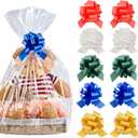 Wowfit 10-Pack Extra-Large Clear Cello Bags 30x40 Inch with Bows - Jumbo Wrap for Large Gift Baskets, Raffle Prizes & Fundraisers